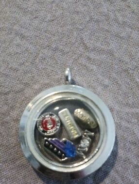 Floating Charm Locket Pendant with Mixed Marine Charms - Silver & Blue Accents